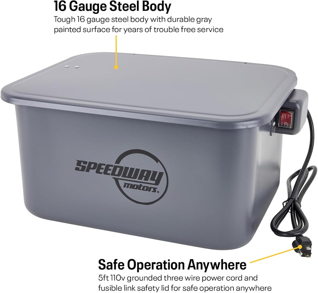 Speedway Motors Portable 5 Gallon Automotive Parts Washer with Pump – Water Based Solvent Compatible, Features 5ft Power Cord, Clean Bearings, Carburetors & Small Parts Anywhere