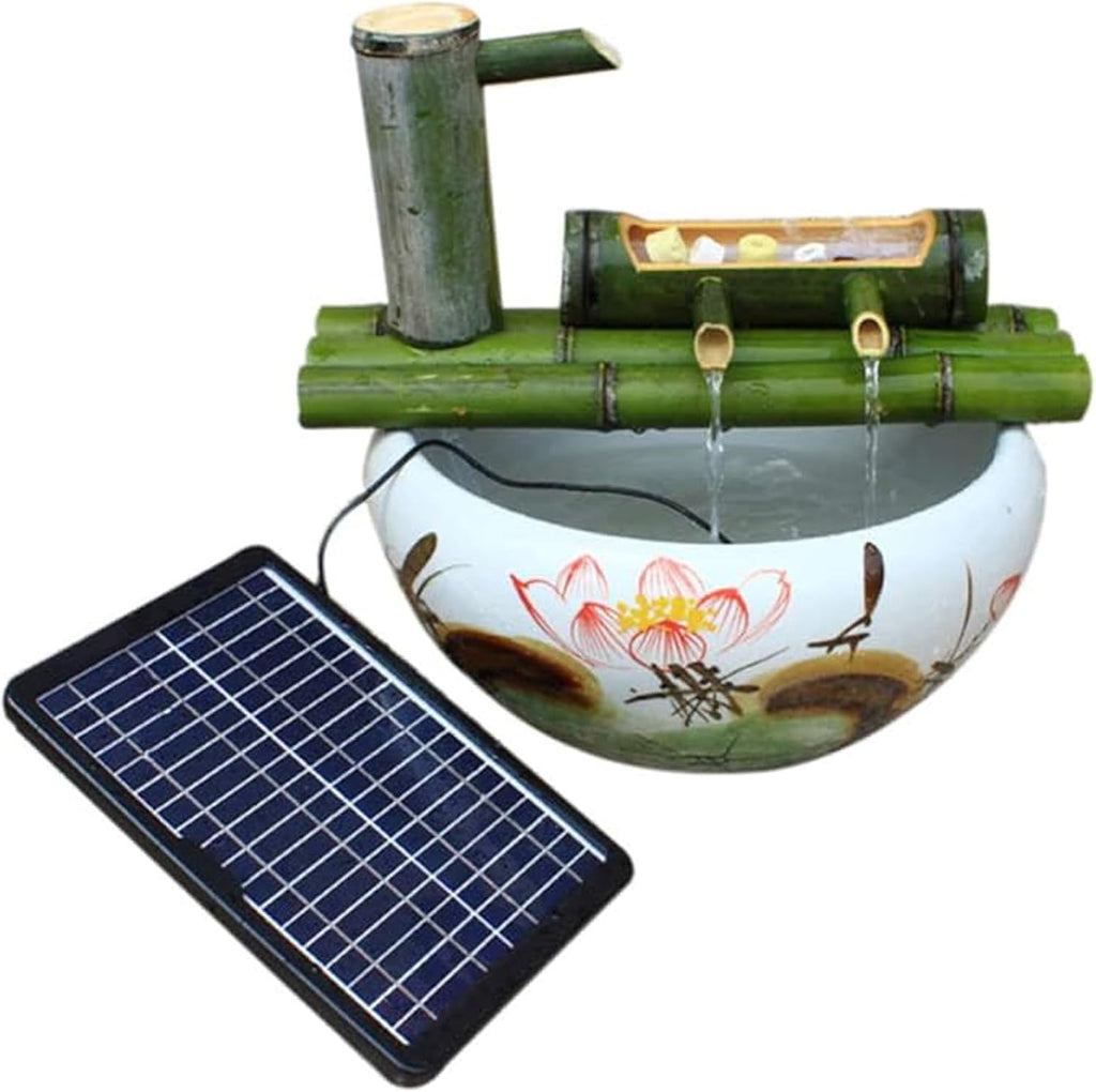 Solar Bamboo Water Fountain Kit, Handcrafted Zen Garden Feature with Pump, Indoor Tabletop Fountain, Fish Tank Circulator, Pond and Patio Water Ornament