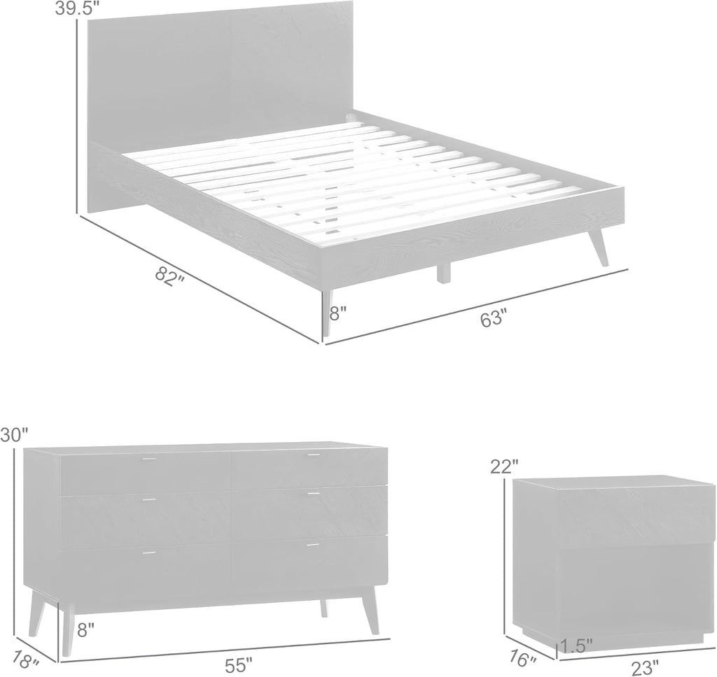Armen Living Petra Queen 4 Piece Wood Bedroom Set in Black Finish