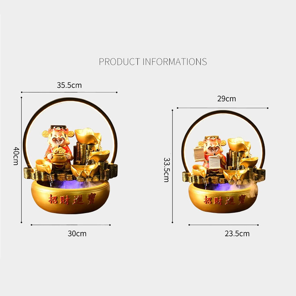 Tabletop Water Fountain Chinese Lucky Fortune Tabletop Fountain Waterfall Desktop Electric Water Fountain Decor w/LED Indoor Portable Tabletop Decorative Meditation Waterfall Kit Includes Submersible