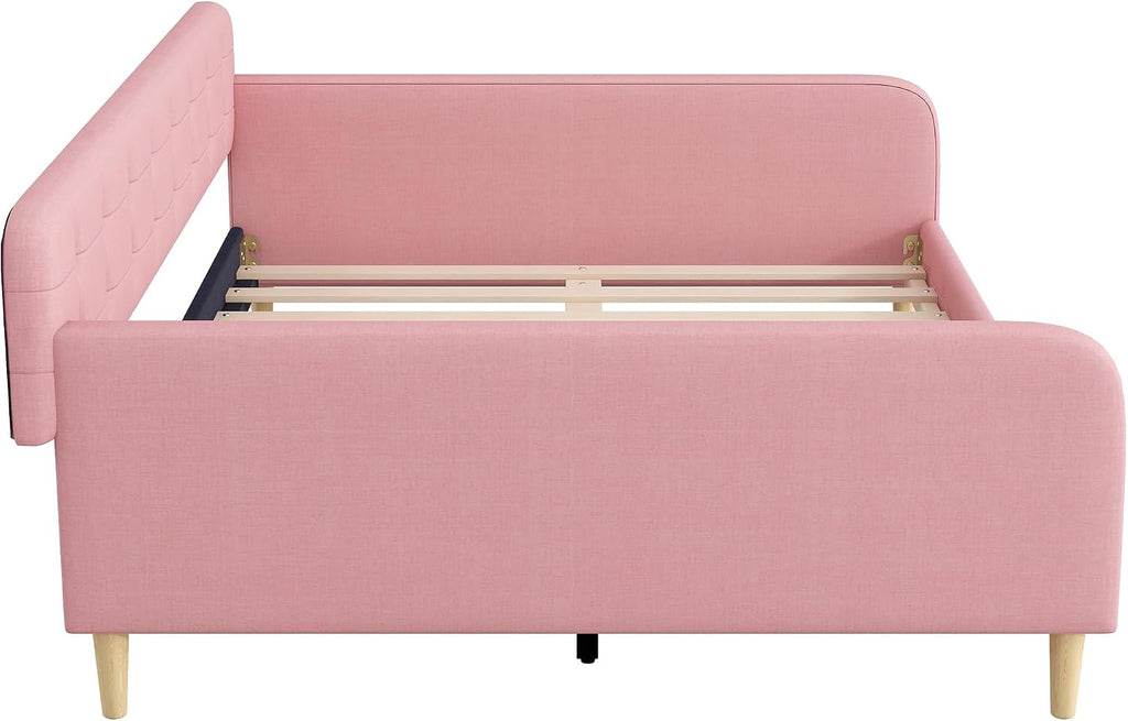 Merax 85' Queen Size Linen Upholstered Daybed with 4 Support Legs,Pink