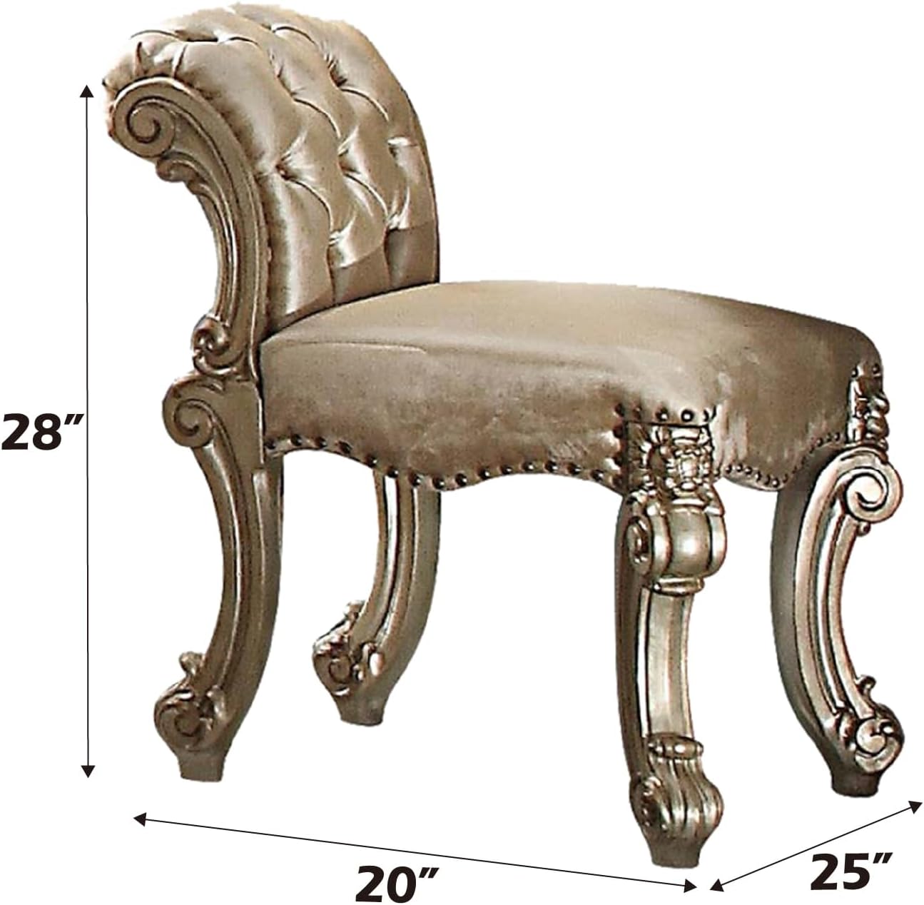 ACME Vendome Vanity Stool - 23008 - Fabric - Gold Patina & Bone