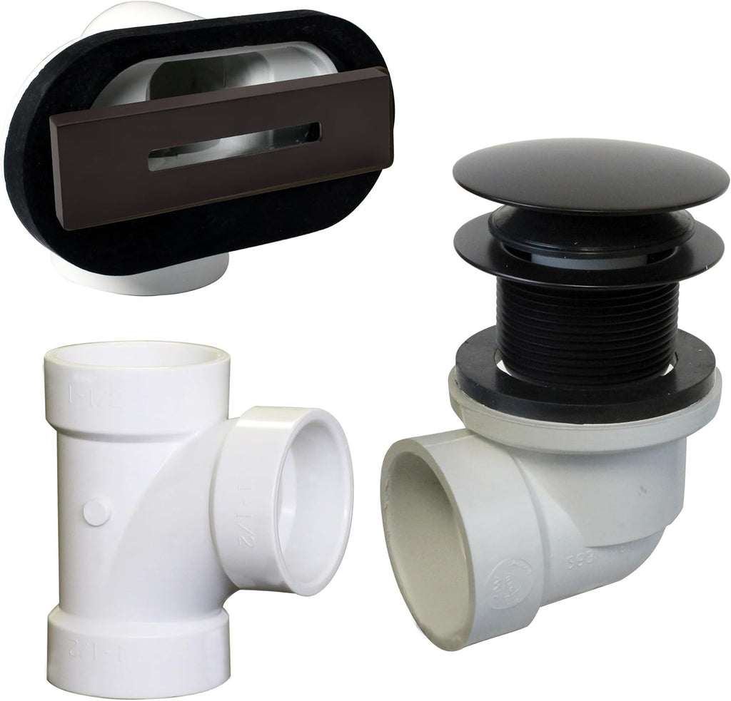 Westbrass D493244LD-4-12 19' Bath Waste Assembly with Tip-Toe Drain Plug and Linear Overflow Faceplate - SCH. 40 PVC, Oil Rubbed Bronze (4-Pack)