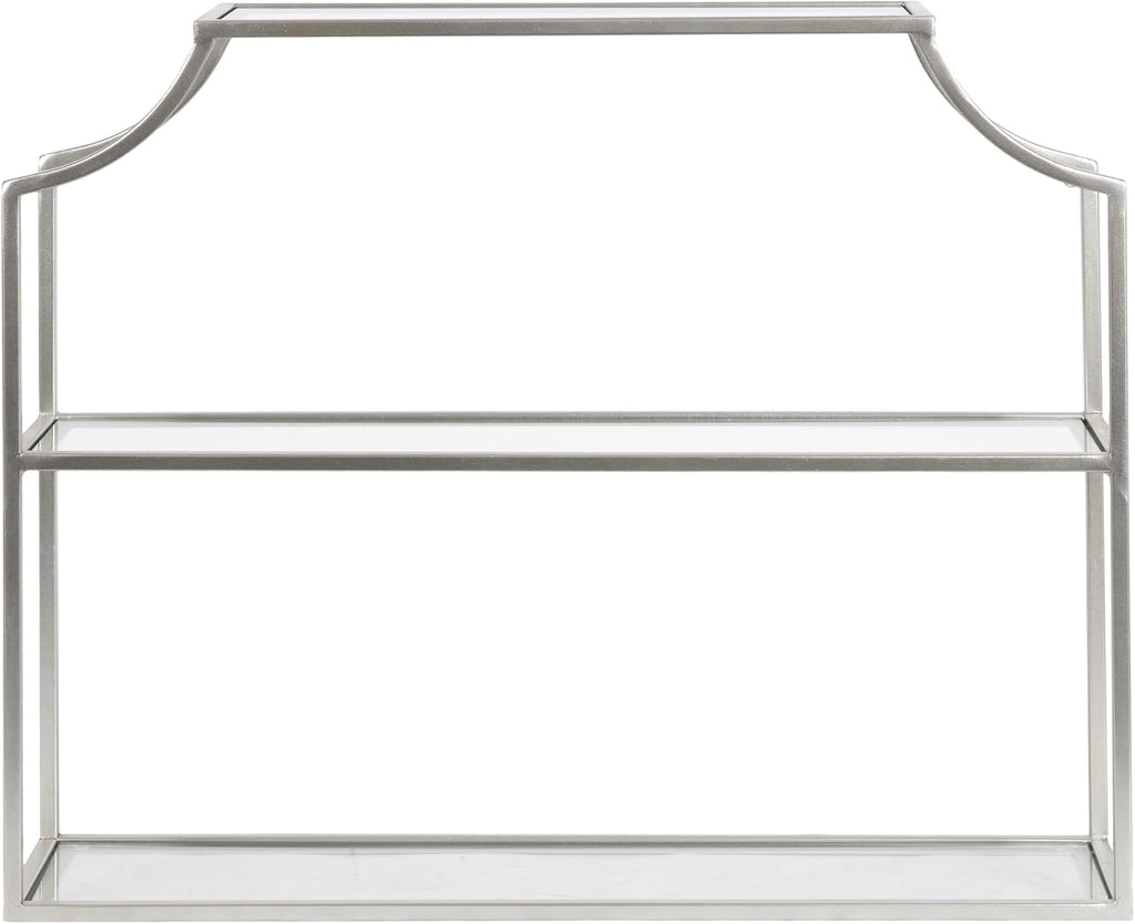 Kate and Laurel Ciel Modern Glam Wide Two-Tier Wall Shelf, 24 x 20, Silver, Tiered Bathroom Shelves for Over the Toilet Storage or Bedroom Makeup Organizer