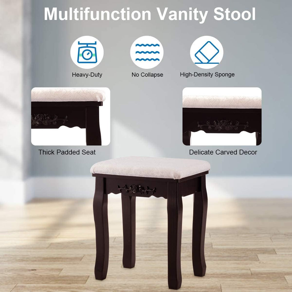 Giantex Makeup Vanity Table with 10 LED Lights, Adjustable Brightness, 3 Color Light Modes, 4 Drawers, Rotatable Mirror, Cushioned Stool, Vanity Desk Dressing Table Bedroom Furniture (Espresso)