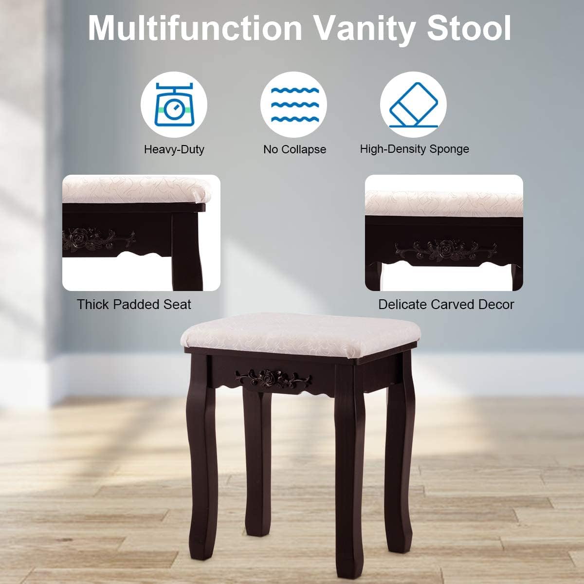 Giantex Makeup Vanity Table with 10 LED Lights, Adjustable Brightness, 3 Color Light Modes, 4 Drawers, Rotatable Mirror, Cushioned Stool, Vanity Desk Dressing Table Bedroom Furniture (Espresso)