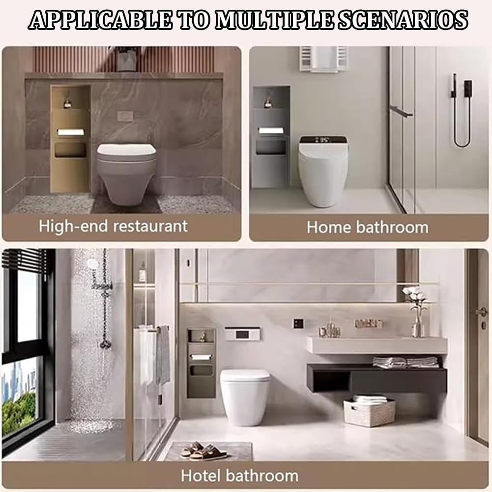 Shower Niche with Built-in Trash Can, Stainless Steel Bathroom Storage Rack, Built-in Bathroom Niche, Wall-Mounted Trash Can Cabinet, Multi-Functional Toilet Paper Holder,Light Gray