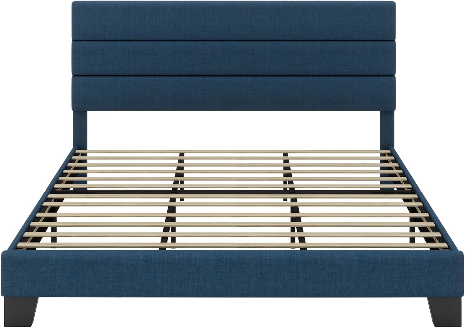 SHA CERLIN King Platform Bed Frame with Upholstered Fabric Headboard, Mattress Foundation with Strong Wooden Slats Support, No Box Spring Needed, Blue