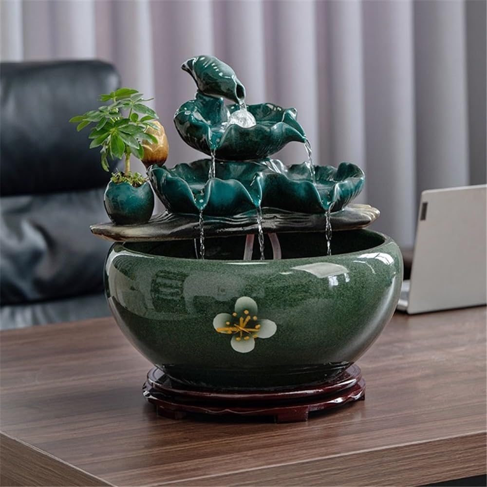 Desktop Fountain Tabletop Fountains Ceramic Fish Tank Home Office Desktop Decorations for Meditation Relaxation(Large)