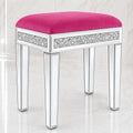 Vanity Stool with Storage Mirrored Legs, Velvet Cushioned Ottoman, Hidden Compartment, Sparkling Diamond Trim, Glam Makeup Chair & Piano Bench (Hot Pink)