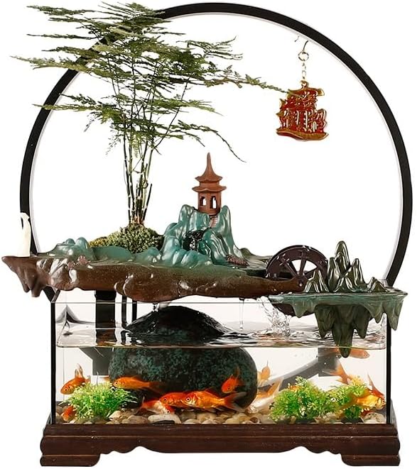 Desktop Fountain Tabletop Fountain Fish Tank Flowing Water Ornaments Circulating Water Fountain Landscape Home Living Room Office Desktop Decoration Waterfall Fountain(A)