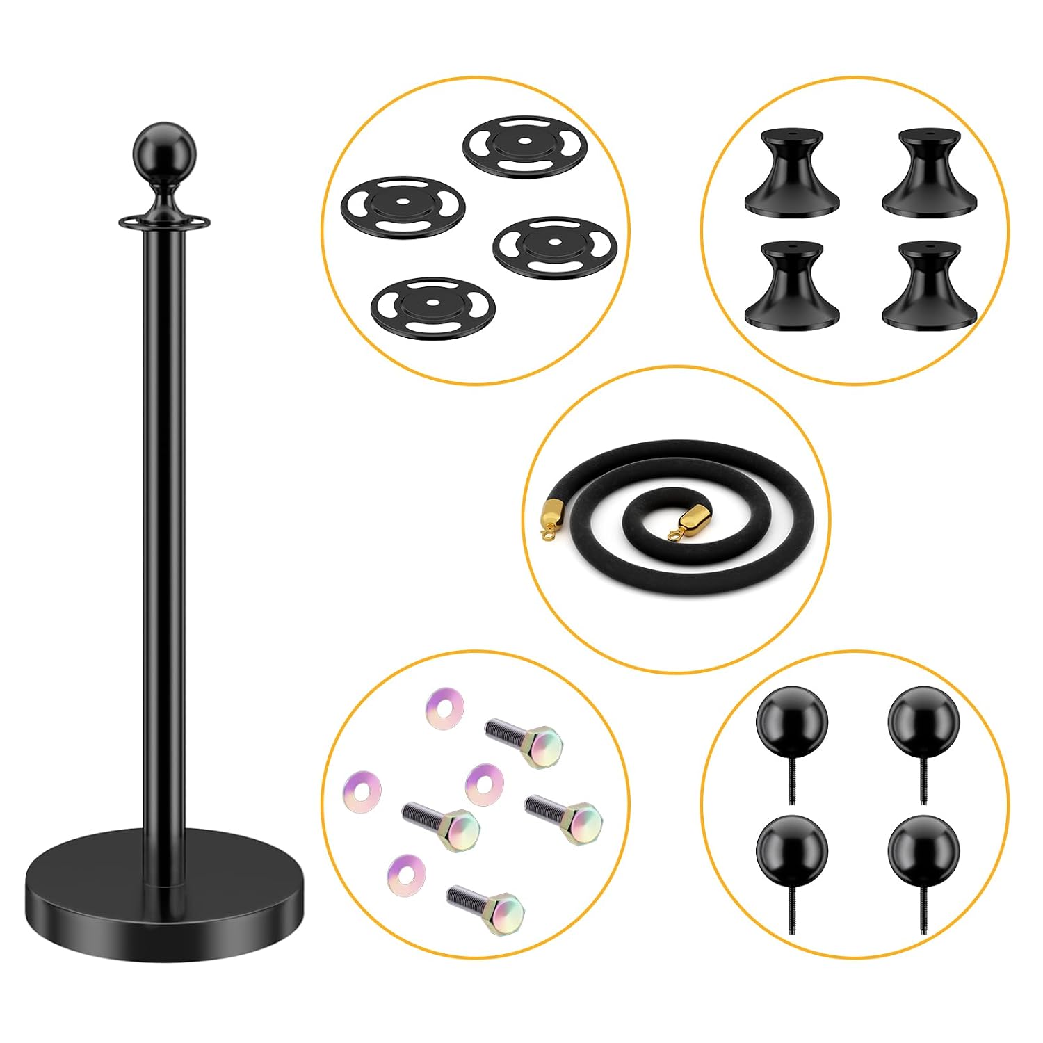 LOVMOR 12Pcs Black Stanchion Posts Queue with 8pcs Black Velvet Rope, Crowd Control Barriers Queue Line Rope, Crowd Control Stanchion for Party Supplies