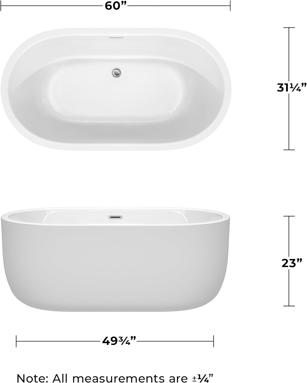 Juliette 60 inch Freestanding Bathtub in White with Polished Chrome Drain and Overflow Trim