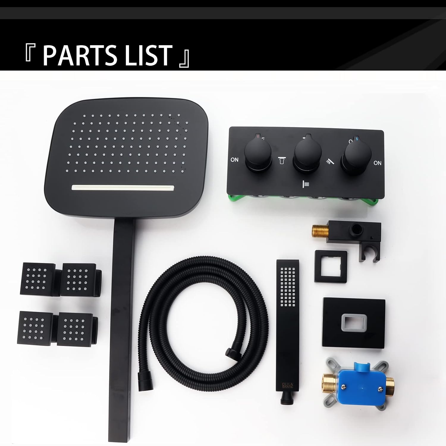 Waterfall Rain Shower System Wall Mounted Brass Shower Head and Handheld Sprays Massage Spa Body Combo Set (Matte Black)