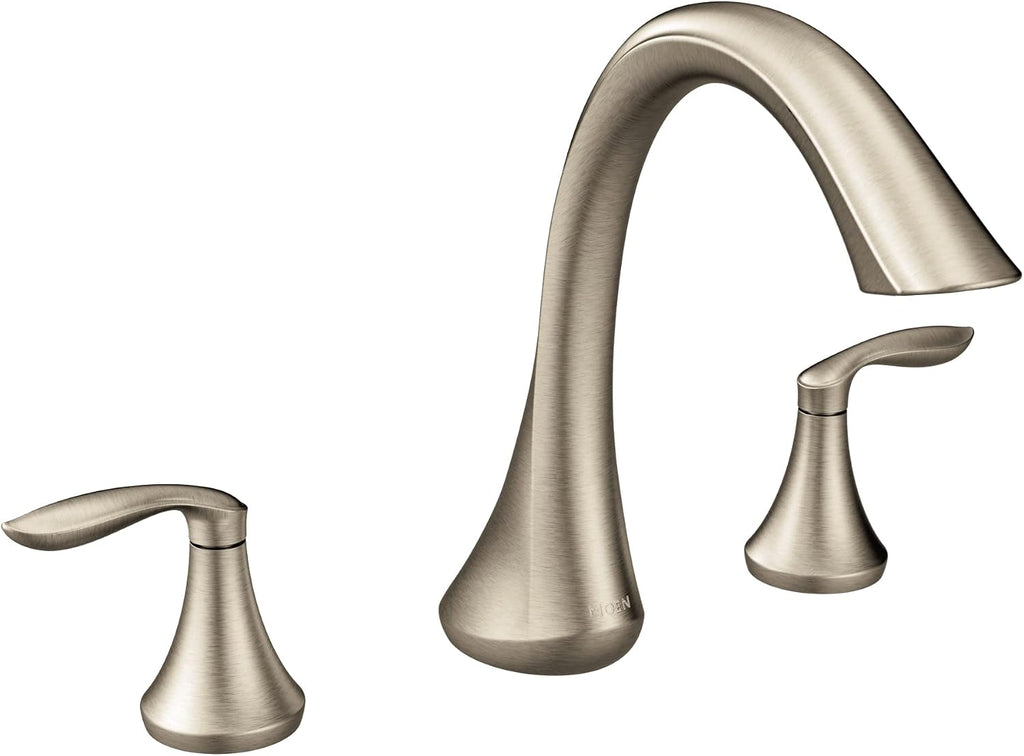 Moen Eva T943BN Two-Handle Roman Tub Faucet Trim Kit, Brushed Nickel Finish, Deck Mount 3-Hole Installation, Valve Required