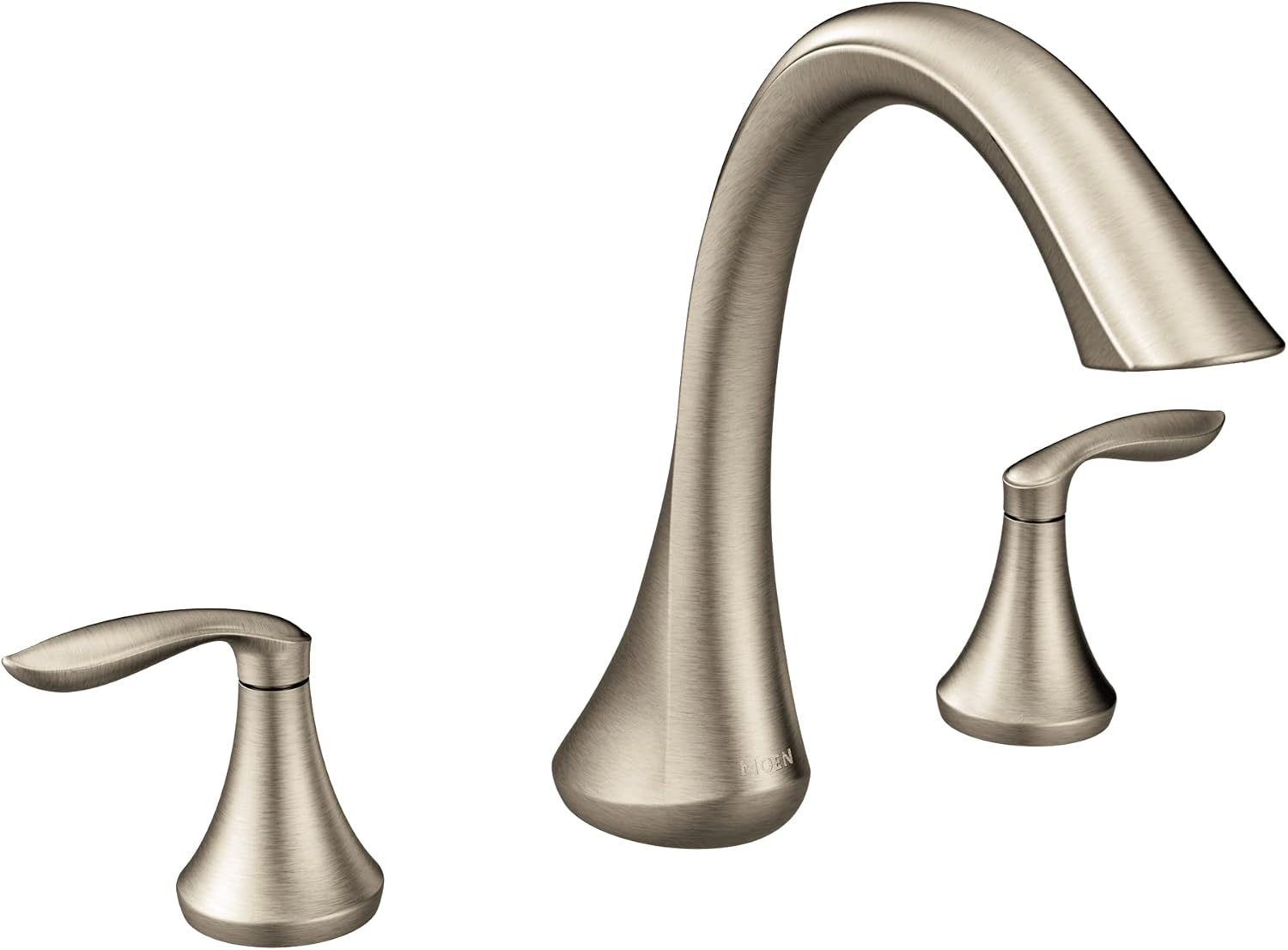Moen Eva T943BN Two-Handle Roman Tub Faucet Trim Kit, Brushed Nickel Finish, Deck Mount 3-Hole Installation, Valve Required