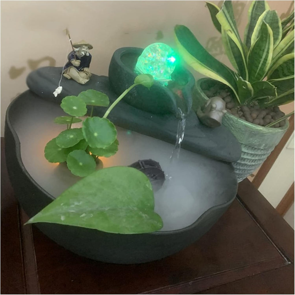 Tabletop Fountains Tabletop Fountain Waterfall Fengshui Wheel Water Fountain Ceramic Rockery Desktop Living Room Office Front Desk Fish Tank Decoration Zen Meditation Ind,B