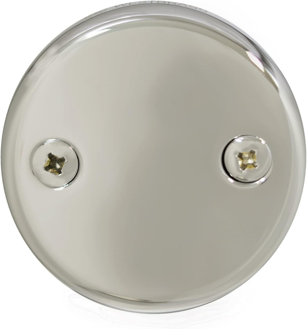 Westbrass A3264-05 22-1/2' Brass Bath Waste & Overflow Assembly with Pull Drain Plug and 2-Hole Faceplate, Polished Nickel