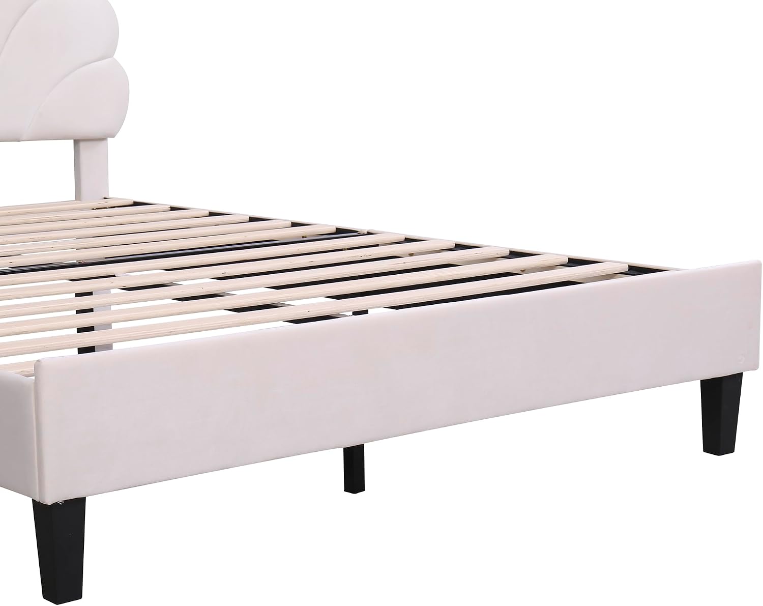 Harper & Bright Designs Queen Size Upholstered Platform Bed Frame with Flower Pattern Velvet Headboard for Boys Girls Kids Adults, Beige