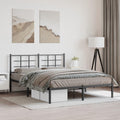 Metal Bed Frame with Headboard Queen Size Black Steel Platform Bedframe Sturdy Support Underbed Storage Space for Bedroom