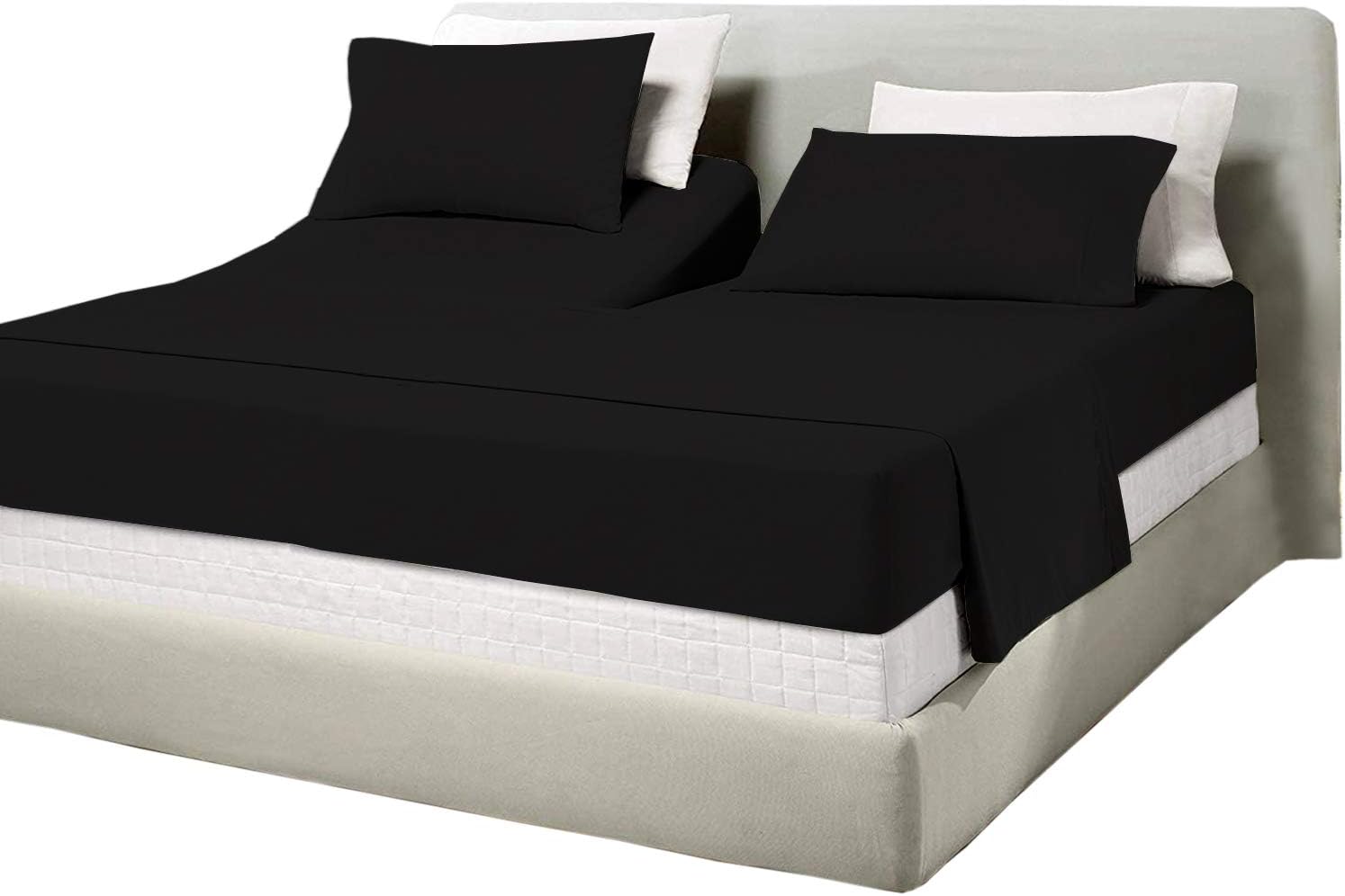 Cotton Home- 4 Pieces Split Head Flex King Size Black Color Sheet Set – Soft Quality Luxury 18 Inch Deep Pocket & Bedding Set with Flat Sheet, Fitted Sheet, 2-Pillow Covers(20' x 30')Inches