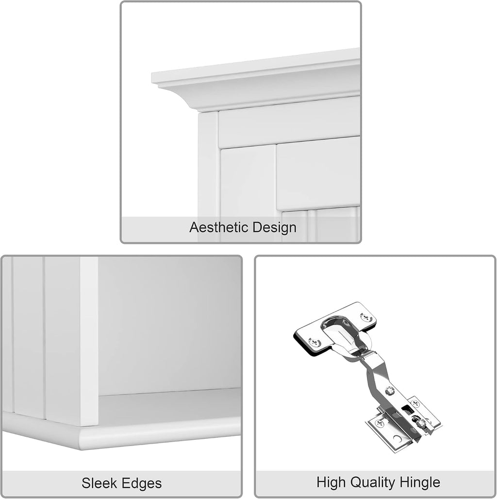 Treocho Wood Wall Cabinet, Bathroom Medicine Cabinet Storage with Doors and Adjustable Shelf, Rustic Cabinet Wall Mounted for Bathroom, Livingroom, Kitchen, Cupboard, White