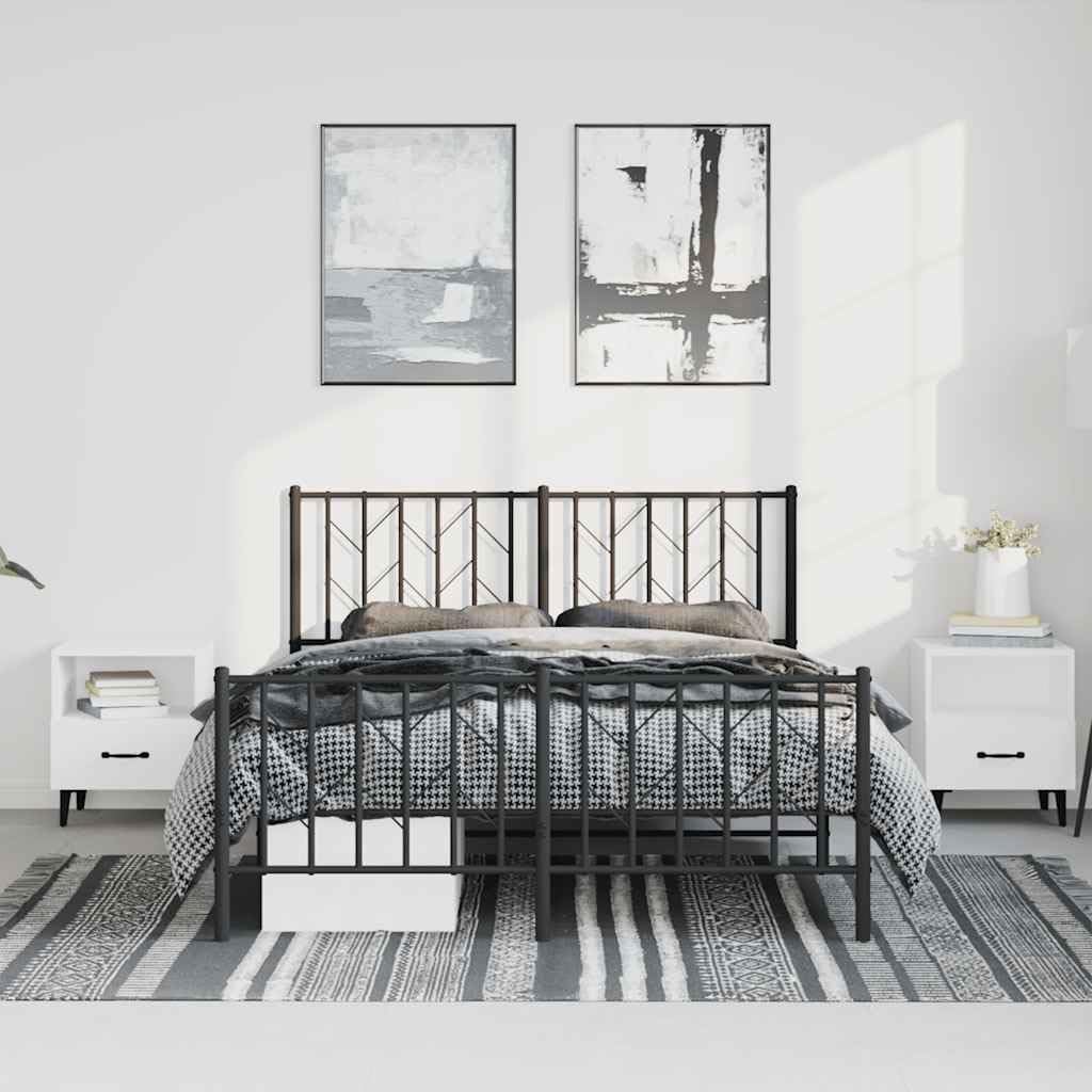 Metal Bed Frame with Footboard Black 76'x79.9' King Platform Steel Frame Sturdy Storage Space Under Bed for Bedroom Furniture