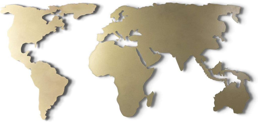 World Map Wall Art, 100% Metal World Map 2D, Sculpture, Large and Wide - Size (23.6' x 47.2') - Wall Hanging for Living Room, Bedroom, Dorm (Gold)