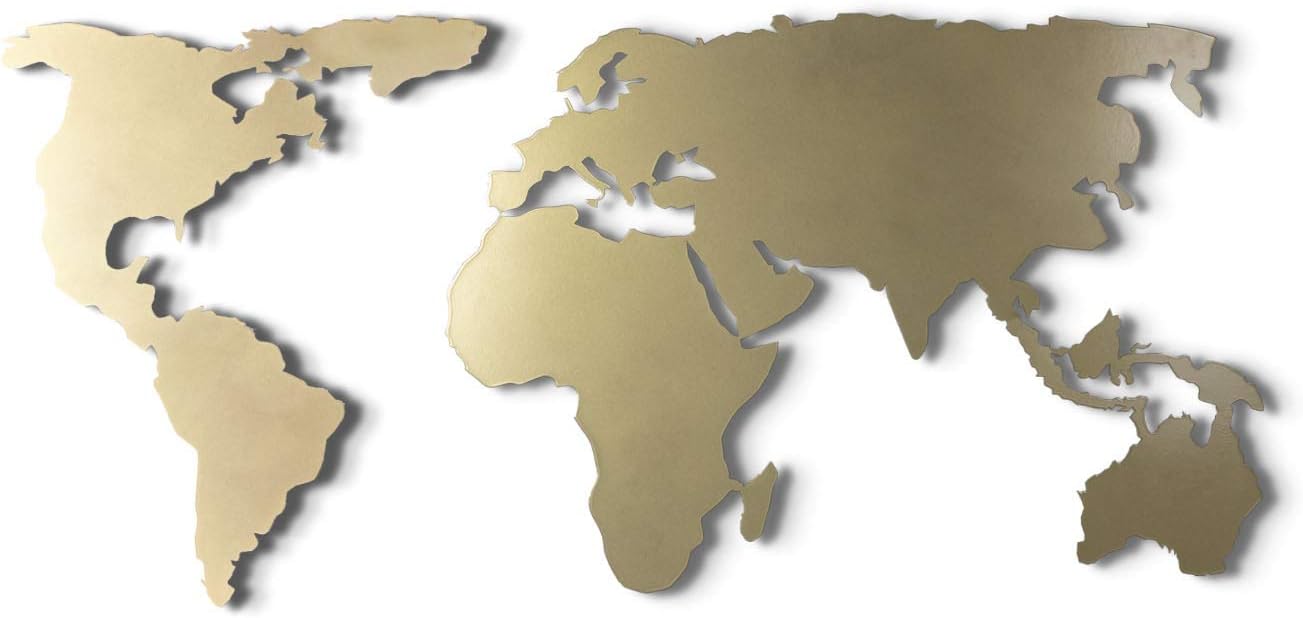 World Map Wall Art, 100% Metal World Map 2D, Sculpture, Large and Wide - Size (23.6' x 47.2') - Wall Hanging for Living Room, Bedroom, Dorm (Gold)