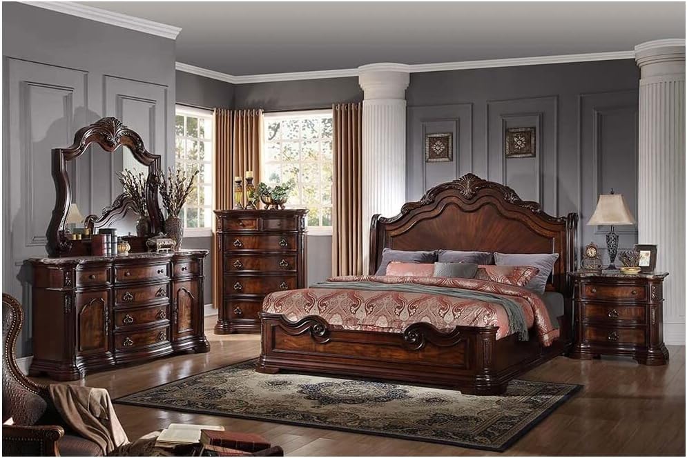 Best Master Barney's Traditional 5-Piece Cali King Set in Walnut w/Marble Top