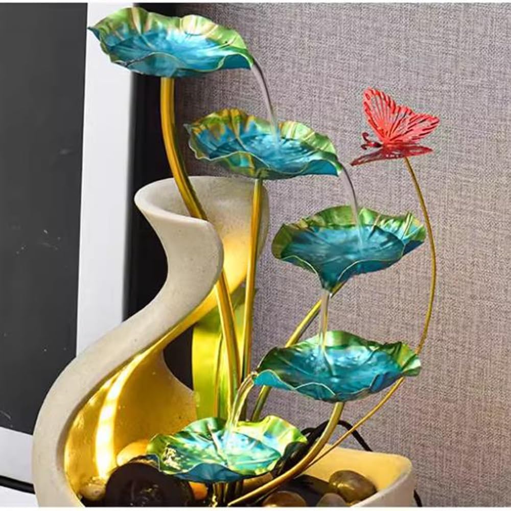 Tabletop Fountains Iron Desktop Fountain Circulating Water Lotus Decoration Zen Meditation Ornament Indoor Fountains