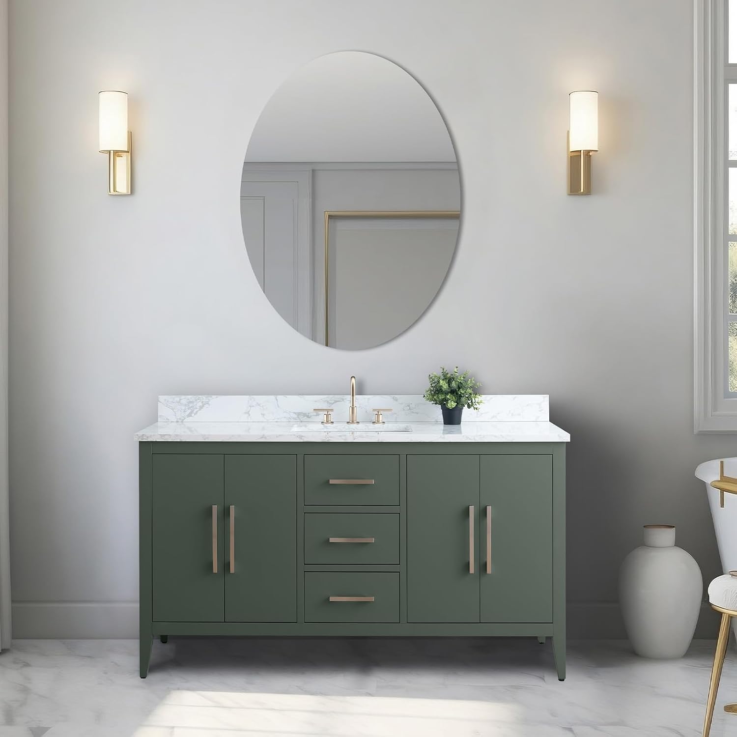 Vanity Art 60 inch Bathroom Vanity with Single Sink & Ceramic Top, Vanity Cabinet with Soft-Closing Doors, Drawers, Solid Wood Frame, Vintage Green, VA9060-SVG-BN1