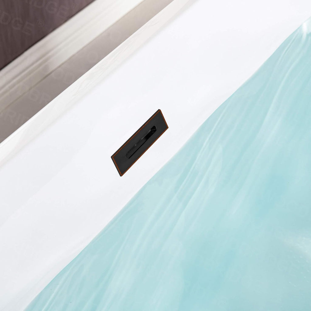WOODBRIDGE 59' Acrylic Freestanding Bathtub Contemporary Soaking White Tub with Oil Rubbed Bronze Overflow and Drain，BTA1509 -ORB-Drain &O
