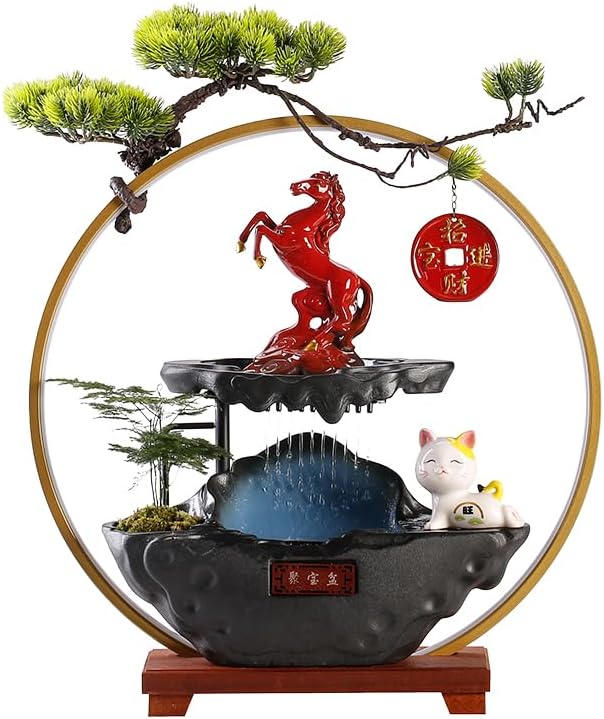 Tabletop Fountains Chinese Style Ceramic Water Flow Wealth Ornaments Creative Living Room Home Decorations Desktop Waterfall Fountain Indoor Tabletop Water Fountain