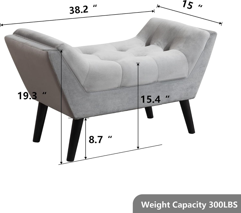 Andeworld Upholstered Tufted Small Cute Bench Ottoman for Entryway Foyer Bathroom Vanity Bedroom (One Seater, Velvet Grey)