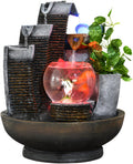 16.93' Indoor Tabletop Fountain with LED Fish Tank, Lighted Crystal Ball & Free 10 Natural Crystals – Water Feature for Home, Office, Entryway & Housewarming Gift (Fish Tank)