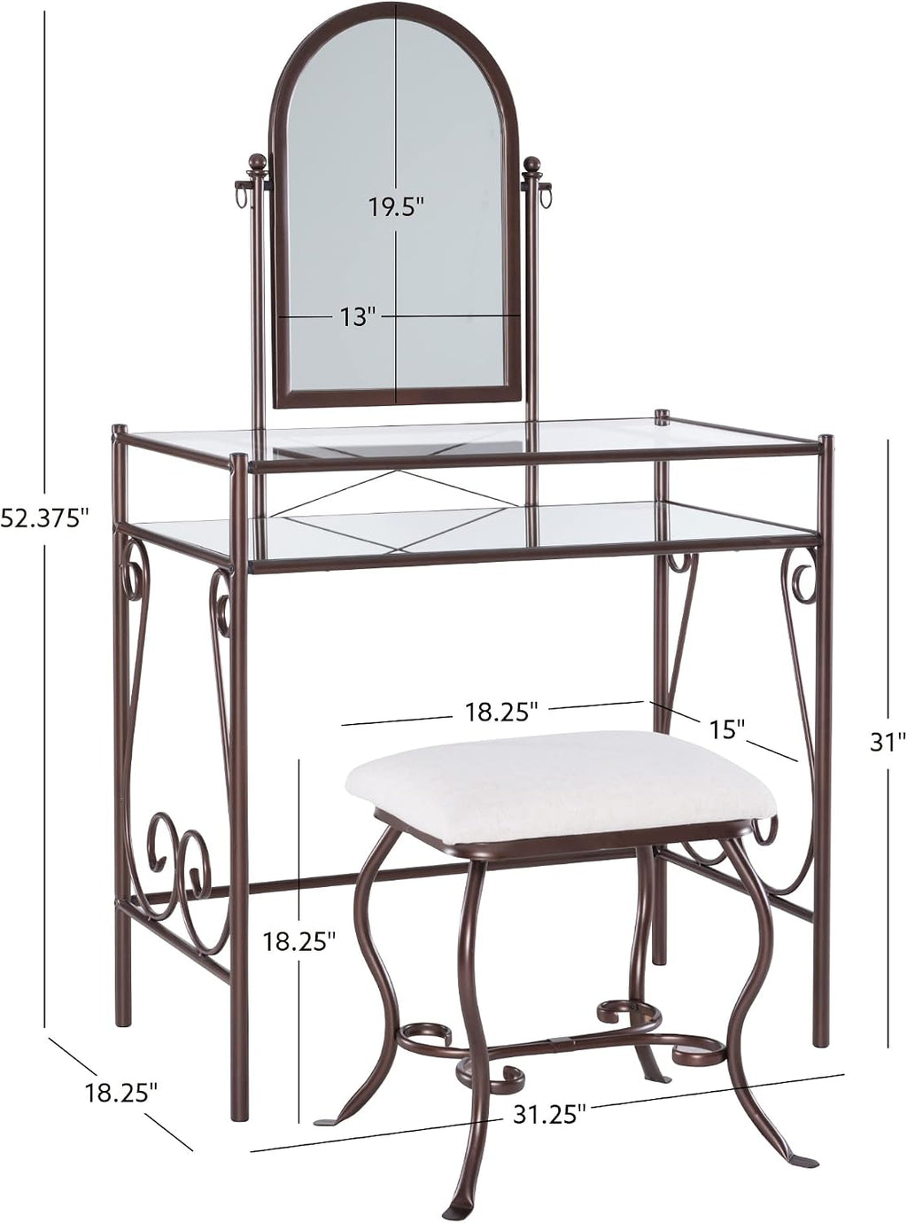 Linon Clarisse Metal Vanity Set (58950MTL-01-KD-U)