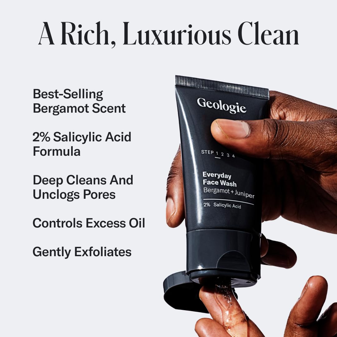 Geologie Complete Skincare Set for Men & Women | 3-Month Simple & Effective Daily Clear Skin Routine | Acne, Oily Skin, Dark Spots | Face Wash 2-Pack, Retinol Face Cream, SPF15 Moisturizer & Eye Cream