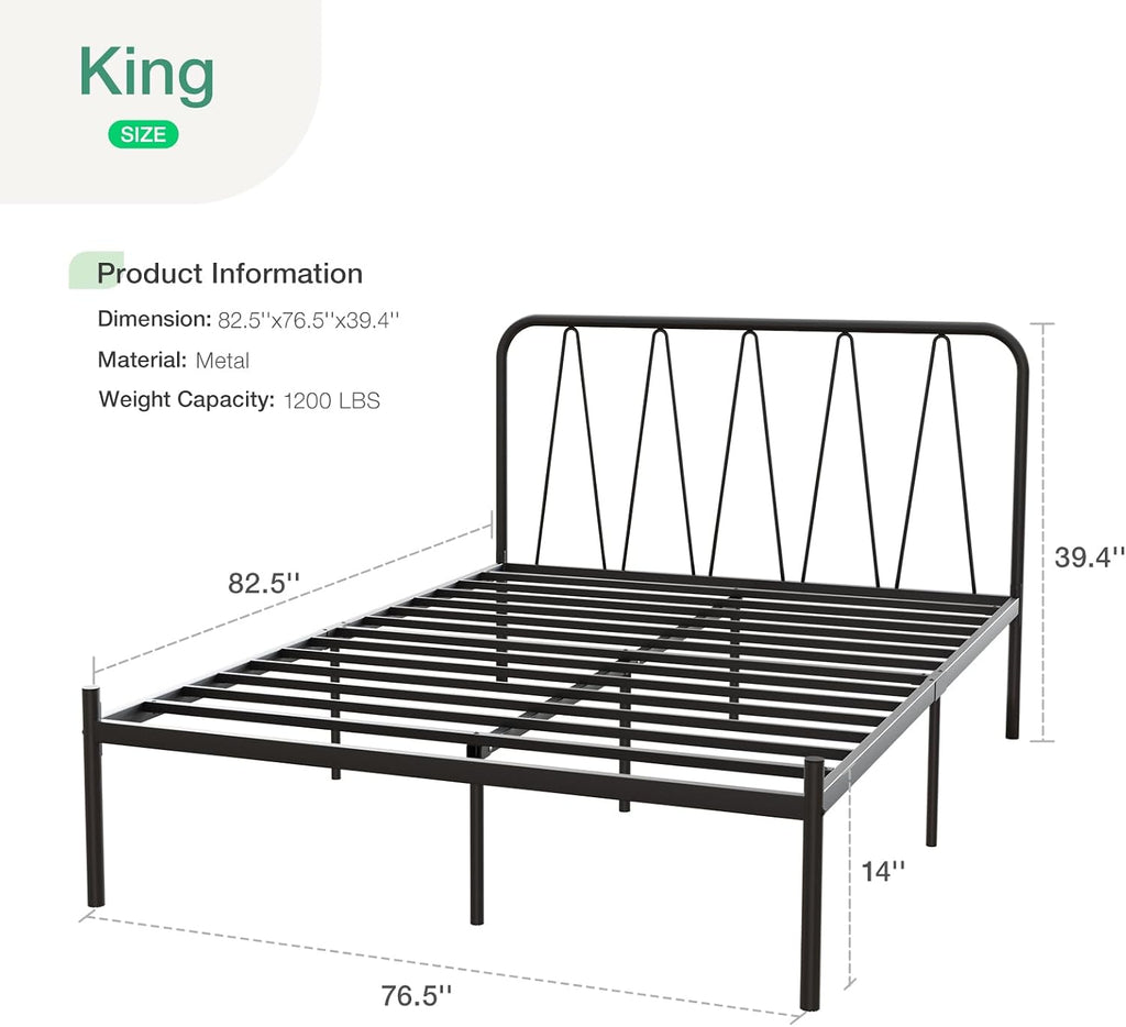 Novilla King Size Bed Frame with Modern Headboard, 14 Inch Metal Platform Bed Frame, Heavy Duty Slats Support, No Box Spring Needed, Easy Assembly, Noise-Free