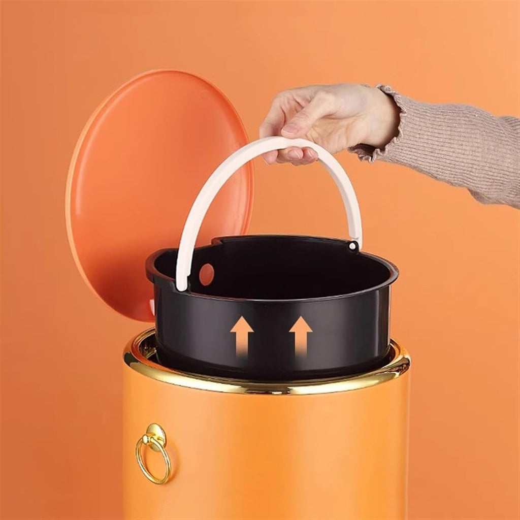 Fashionable Indoor Garbage Bin, Round Stainless Steel Trash Can with Lid, Soft-Close Pedal Trash Can with Side Handle, Removable Liner, for Living Room Bedroom, Bathroom, Office ,Get More Storage(Blac