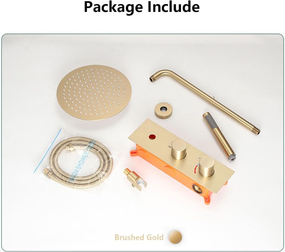 Shower System Concealed, 2 Functions Brushed Gold Shower Set, 8in/10in/12in Shower Faucet Set, 304 Stainless Steel Round Rotatable Shower Head, Brass Body, Self-Cleaning