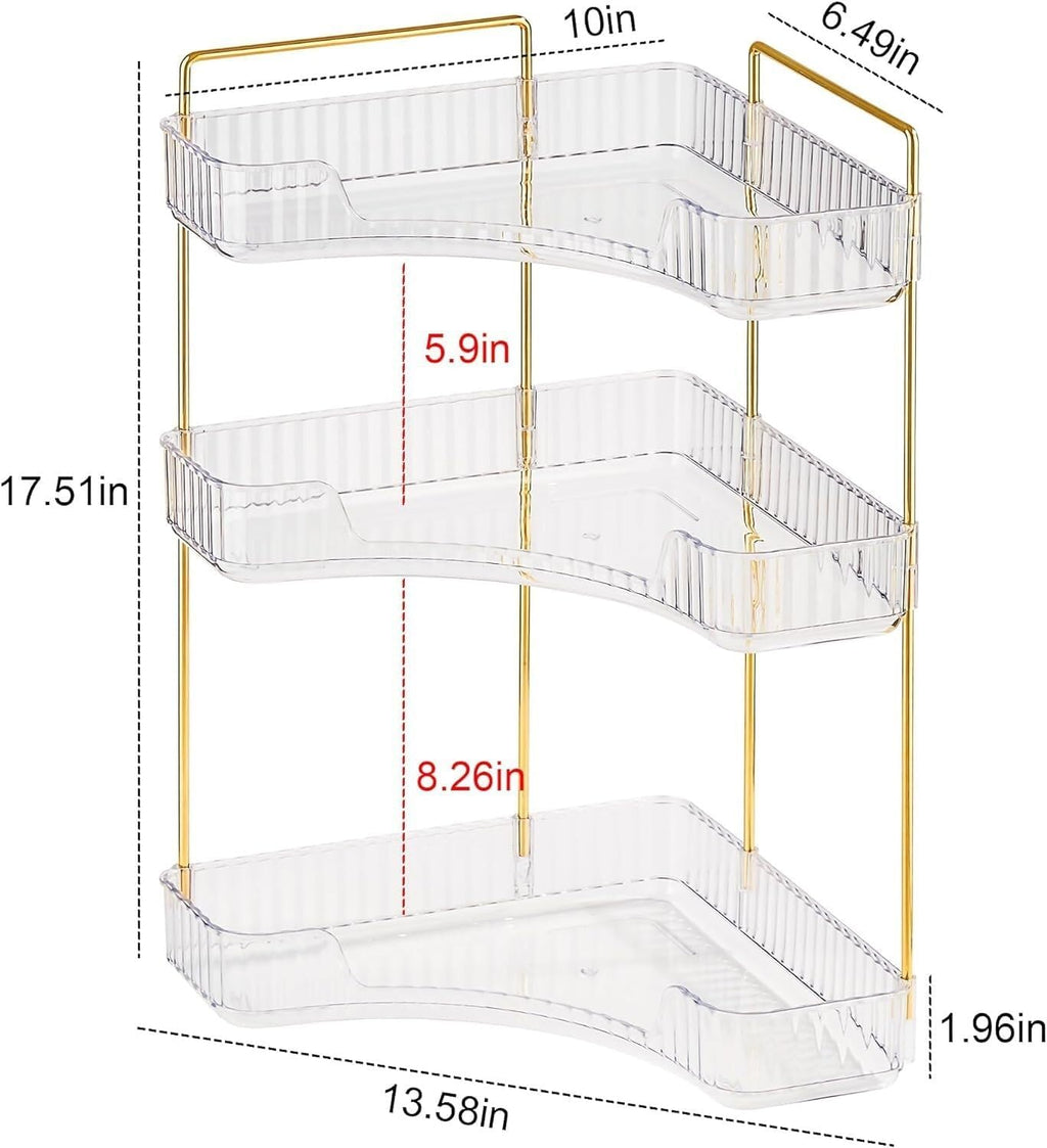 Makeup Organizer Vanity 3 Tier Makeup Organizer for Bathroom Corner Vanity Countertop Makeup Organizer Holder Cosmetics Skincare Storage Make Organizers Vanity(Amber)
