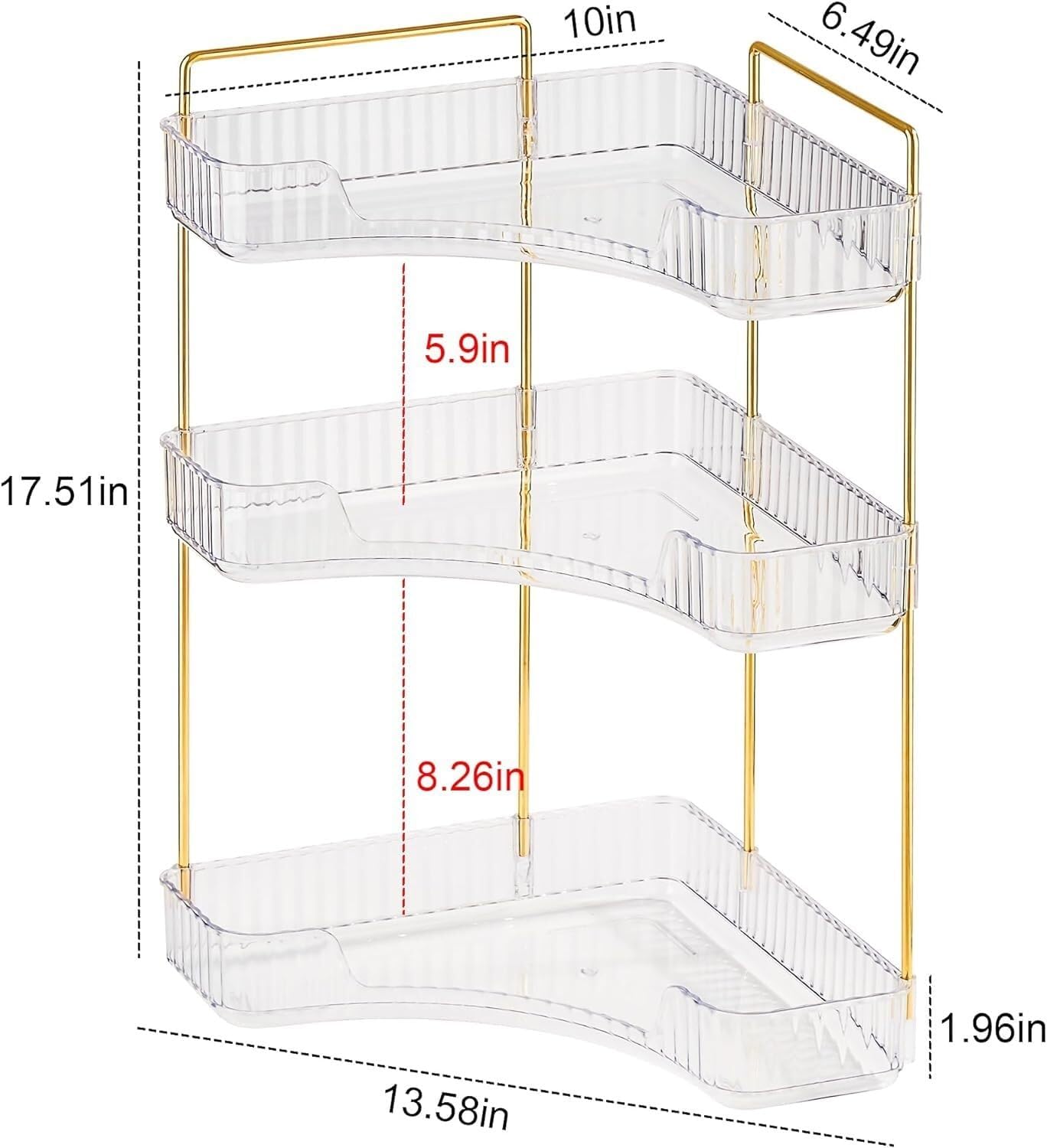 Makeup Organizer Vanity 3 Tier Makeup Organizer for Bathroom Corner Vanity Countertop Makeup Organizer Holder Cosmetics Skincare Storage Make Organizers Vanity(Amber)
