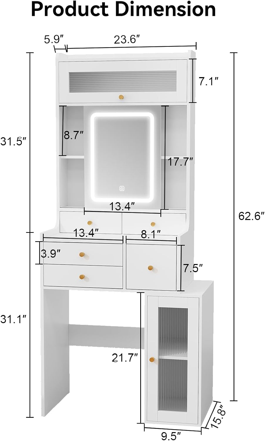 ARTETHYS Small Vanity Desk with Sliding Mirror and Lights White Makeup Vanities Set with Drawers Compact Dressing Table with Cabinet and Adjustable Shelves for Bedroom