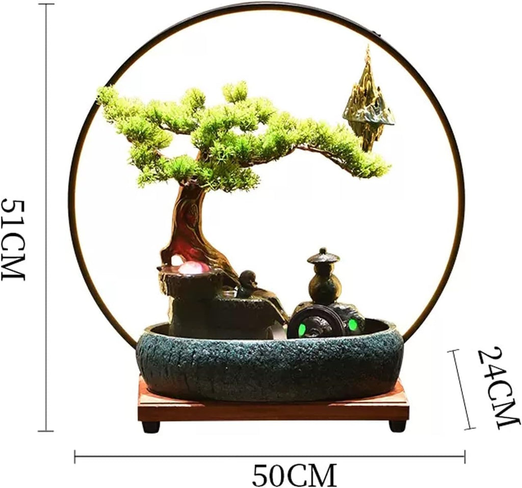 Desktop Fountain Ceramic Tabletop Fountain with LED Lighting Rockery Water Features Zen Cascading Feng Shui Waterfall Table Ornaments for Living Room Office(Green)