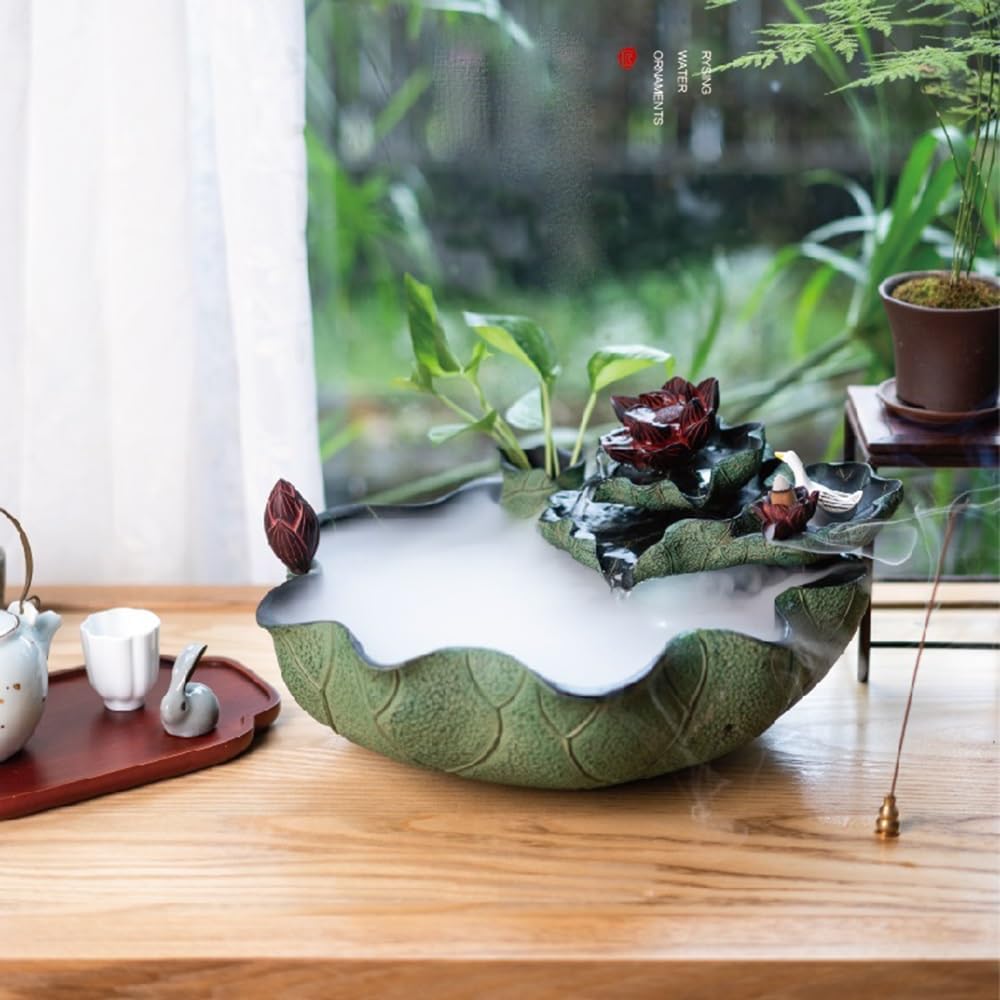 Indoor Waterfall Fountain Indoor Relaxation Lotus Waterfall Fountain with Circulating Aquarium for Home and Office Tabletop Fountains Decor
