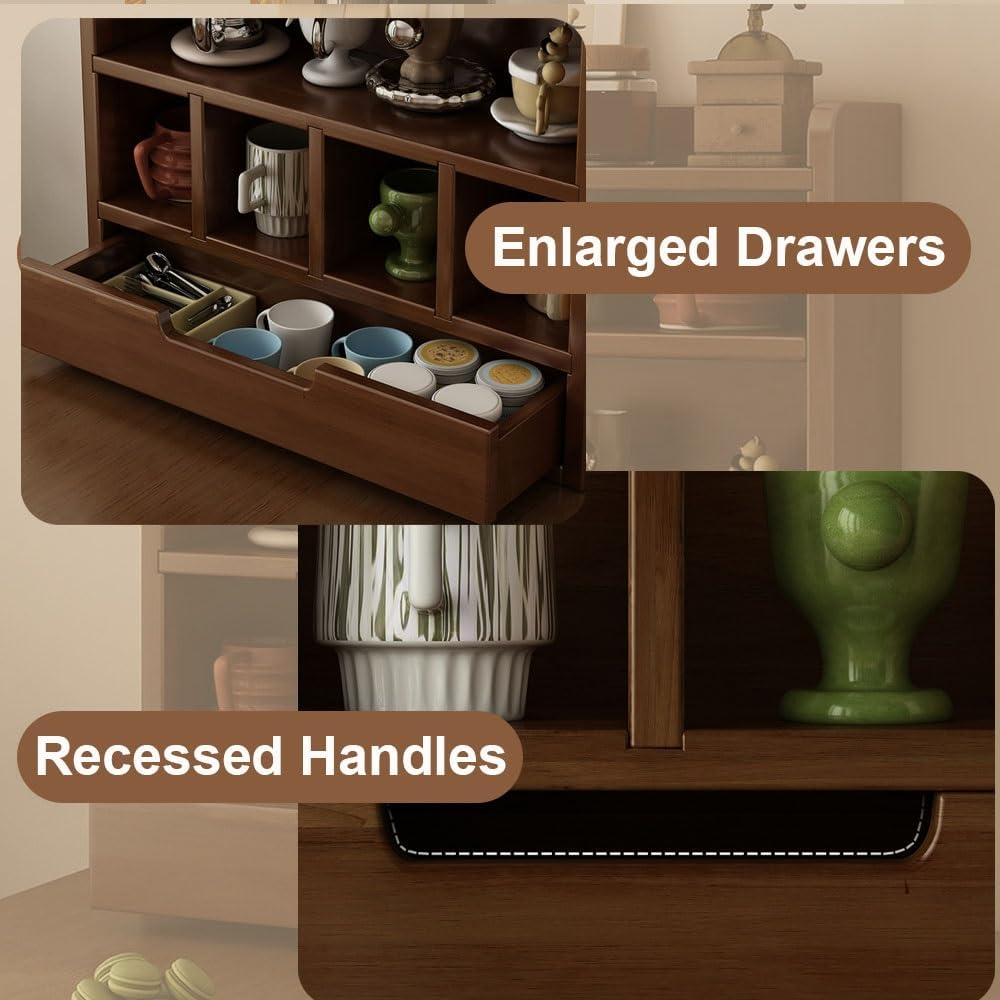 Soild Wood Coffee Cup Holder, 5-Tier Mug Holder with Drawers, Large Capacity Makeup Organizer, Countertop Organizer for Bathroom, Bedroom, Kitchen(Black)