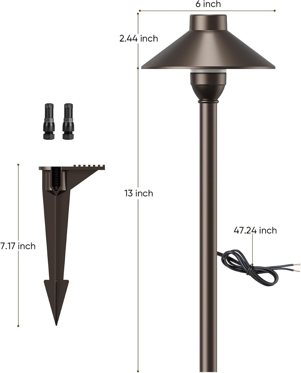 PARTPHONER Low Voltage Landscape Lighting 12-Pack, Aluminum 12V Pathway Lights with G4 Bulbs, Waterproof Oil Rubbed Bronze Color Wired Path Lights with Connectors for Walkway Yard Garden