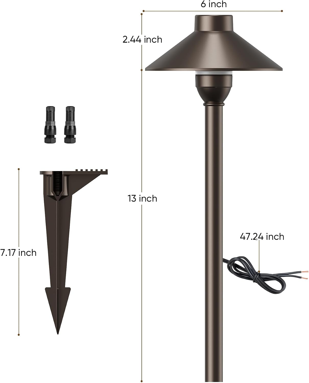 PARTPHONER Low Voltage Landscape Lighting 12-Pack, Aluminum 12V Pathway Lights with G4 Bulbs, Waterproof Oil Rubbed Bronze Color Wired Path Lights with Connectors for Walkway Yard Garden