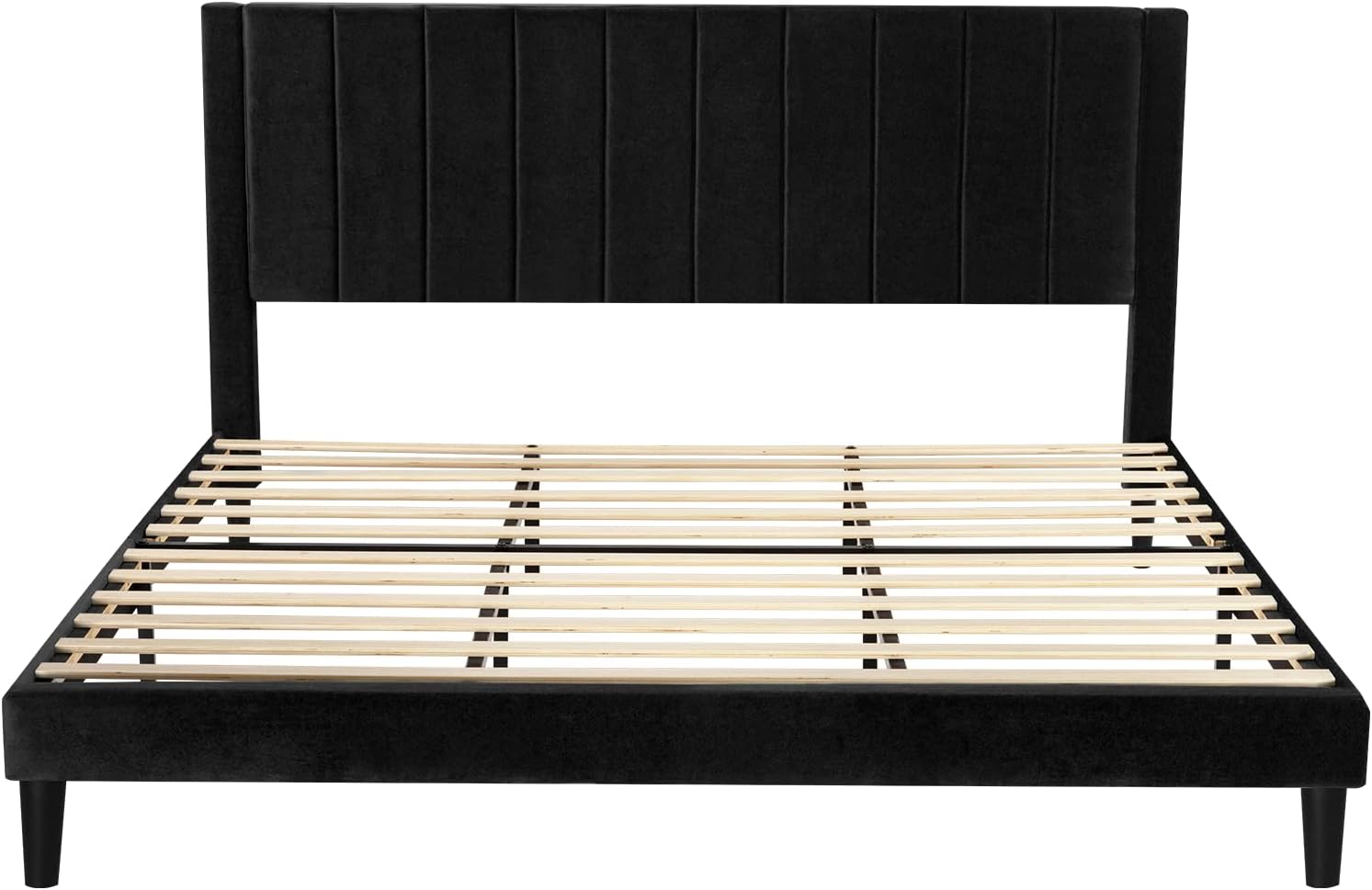 SHA CERLIN King Bed Frame/Velvet Upholstered Platform Bed Frame with Headboard/Strong Wood Slats Support/Mattress Foundation/No Box Spring Needed - Black